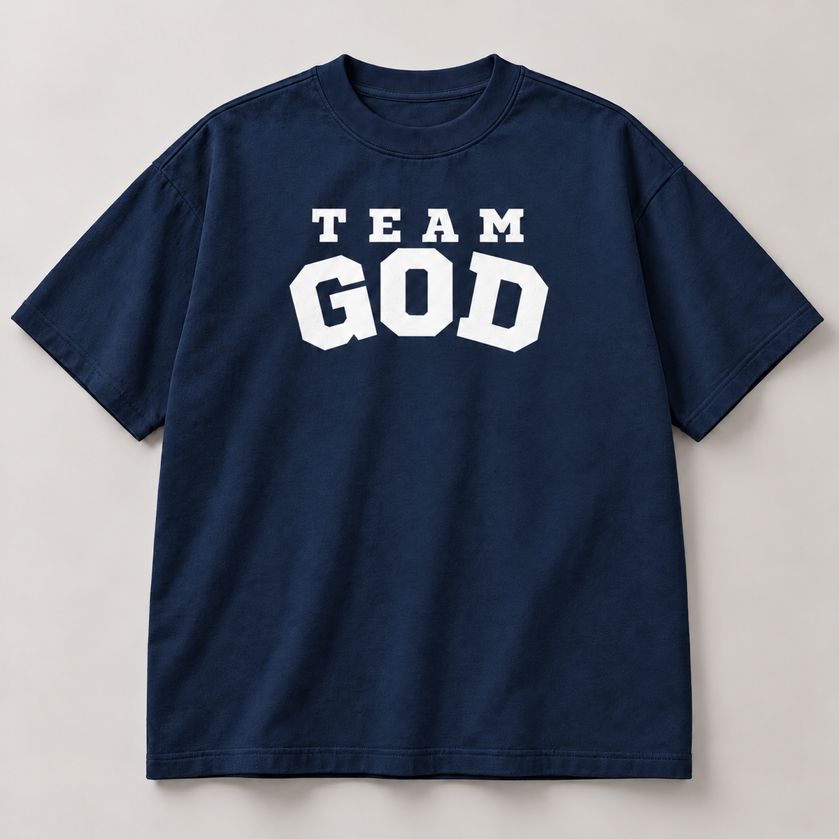 TEAM GOD Varsity Tee in Kingdom Navy with white lettering
