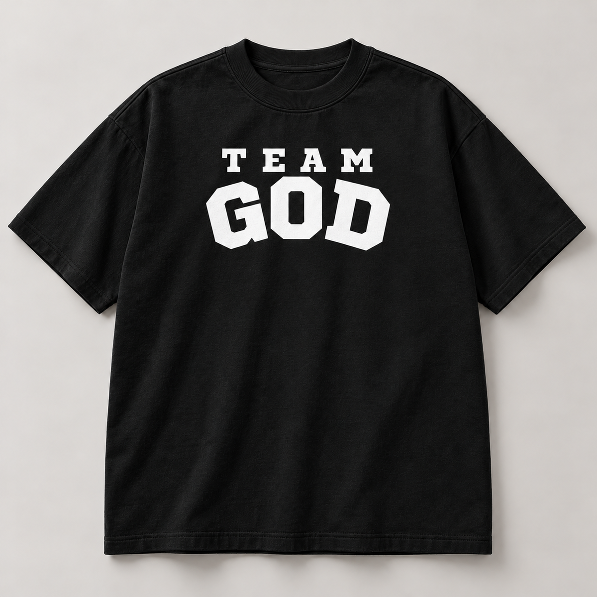 TEAM GOD Varsity Tee in Armor Black with white lettering