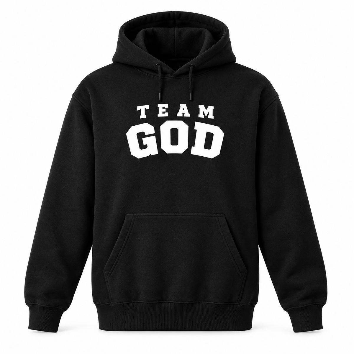 TEAM GOD Varsity Hoodie in Armor Black with white lettering