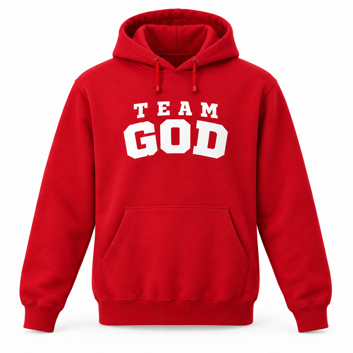 TEAM GOD Varsity Hoodie in The Blood with white lettering